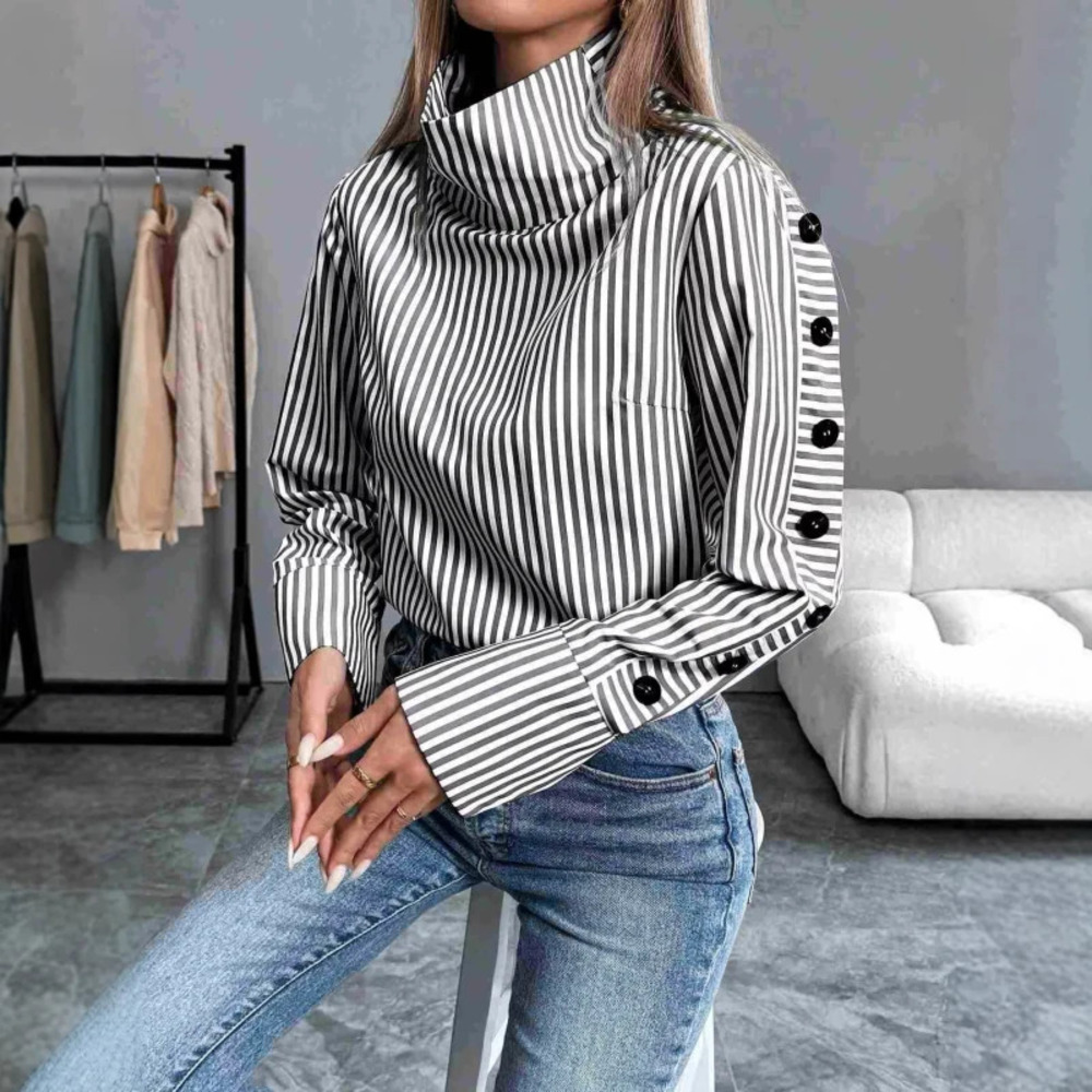 Lightweight Blue Striped Long Sleeve Button Front Urban Casual Collared Shirt